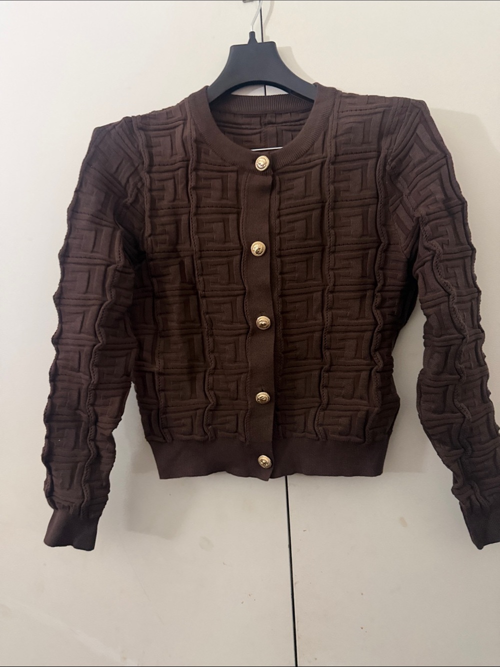 Women's Textured Button-Up Jacket - Brown